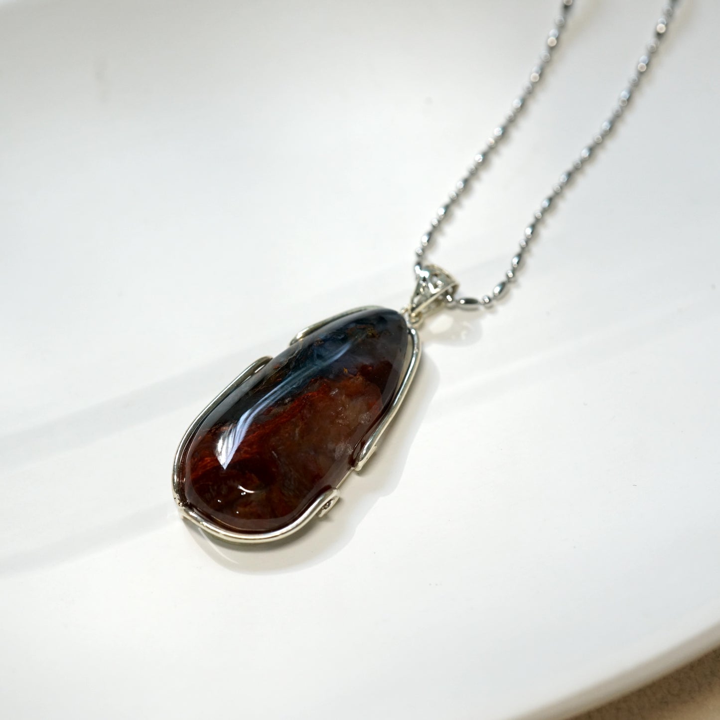 Blue Red Pietersite Tear Drop Pendant Necklace